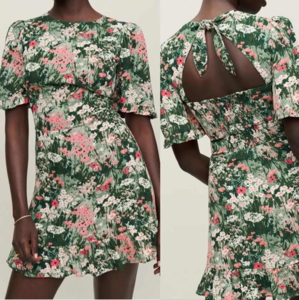 Reformation Green and Pink Floral Mini Dress